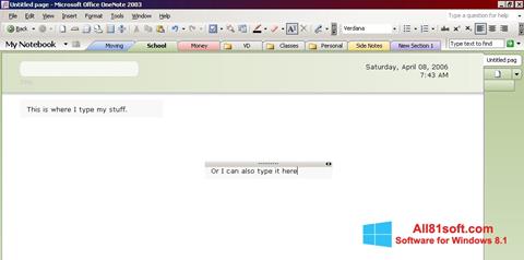 Ekrano kopija Microsoft OneNote Windows 8.1