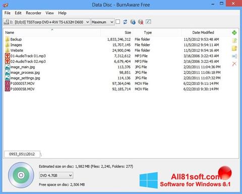 Ekrano kopija BurnAware Free Windows 8.1