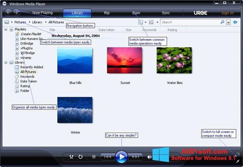 Ekrano kopija Media Player Windows 8.1