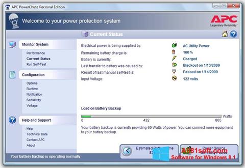 Ekrano kopija PowerChute Personal Edition Windows 8.1
