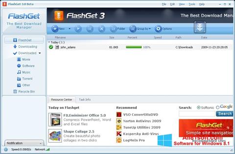 Ekrano kopija FlashGet Windows 8.1