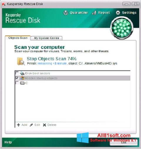 Ekrano kopija Kaspersky Rescue Disk Windows 8.1