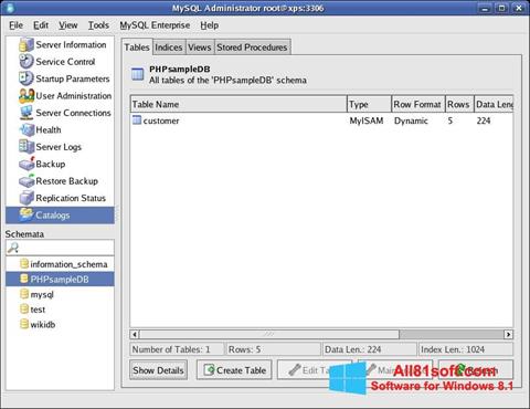 Ekrano kopija MySQL Windows 8.1