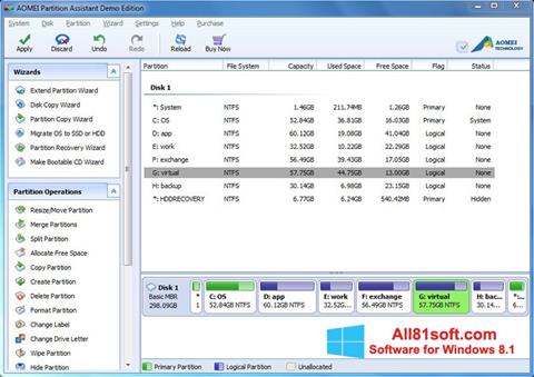 Ekrano kopija AOMEI Partition Assistant Windows 8.1