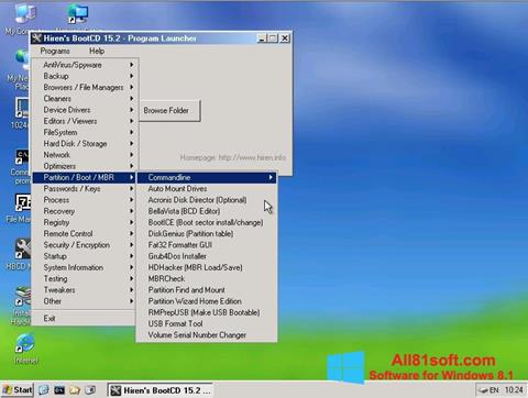 Ekrano kopija Hirens Boot CD Windows 8.1
