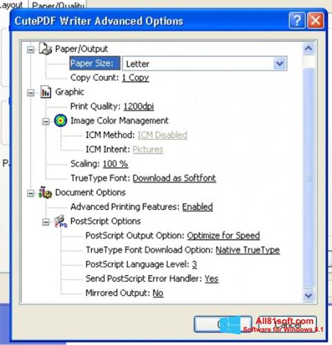 Ekrano kopija CutePDF Writer Windows 8.1