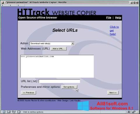 Ekrano kopija HTTrack Website Copier Windows 8.1