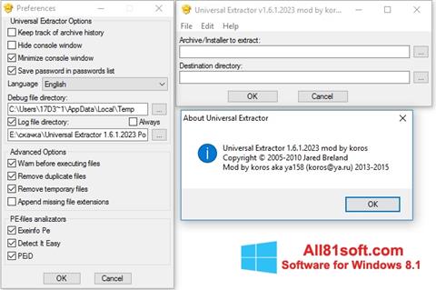 Ekrano kopija Universal Extractor Windows 8.1