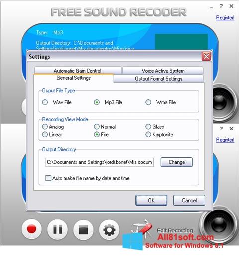 Ekrano kopija Free Sound Recorder Windows 8.1