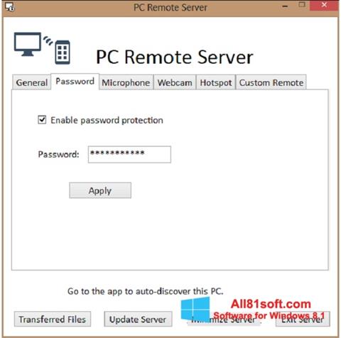Ekrano kopija PC Remote Server Windows 8.1
