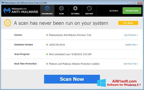 Ekrano kopija Malwarebytes Anti-Malware Free Windows 8.1