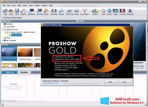 Ekrano kopija ProShow Gold Windows 8.1