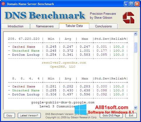 Ekrano kopija DNS Benchmark Windows 8.1