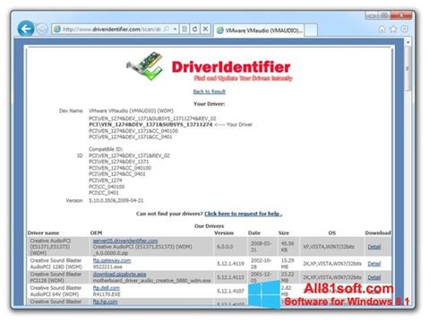 Ekrano kopija Driver Identifier Windows 8.1