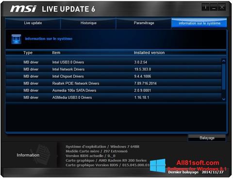 Ekrano kopija MSI Live Update Windows 8.1