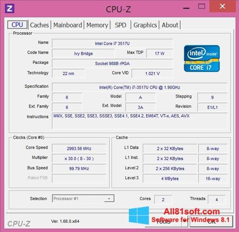 Ekrano kopija CPU-Z Windows 8.1