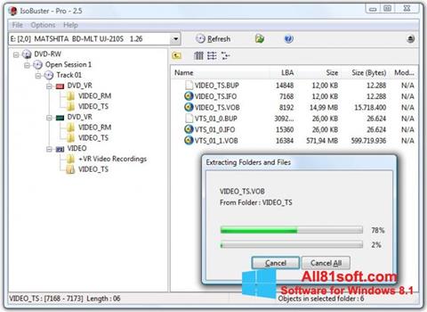 Ekrano kopija IsoBuster Windows 8.1