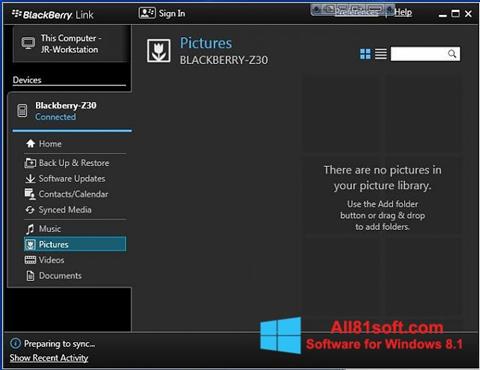 Ekrano kopija BlackBerry Link Windows 8.1