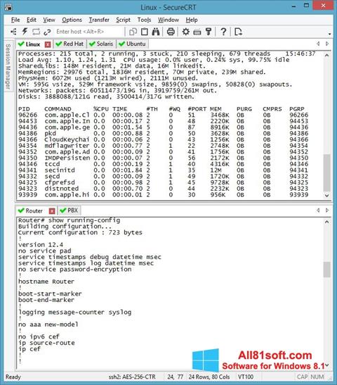 Ekrano kopija SecureCRT Windows 8.1