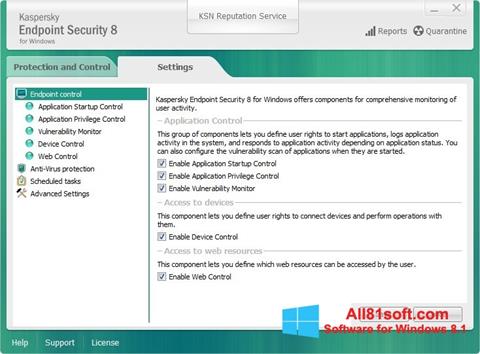 Ekrano kopija Kaspersky Endpoint Security Windows 8.1