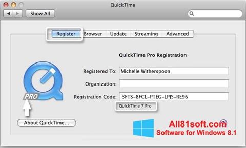 Ekrano kopija QuickTime Pro Windows 8.1