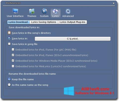 Ekrano kopija Minilyrics Windows 8.1