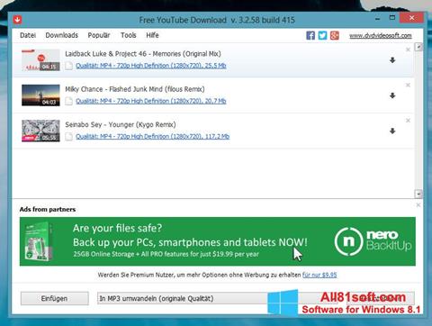Ekrano kopija Free YouTube Download Windows 8.1