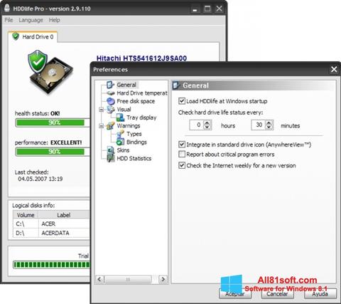 Ekrano kopija HDDlife Windows 8.1