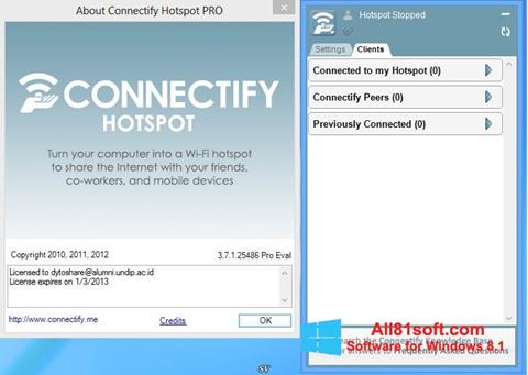 Ekrano kopija Connectify Hotspot Windows 8.1