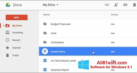Ekrano kopija Google Drive Windows 8.1