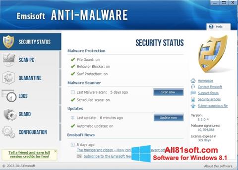 Ekrano kopija Emsisoft Anti-Malware Windows 8.1