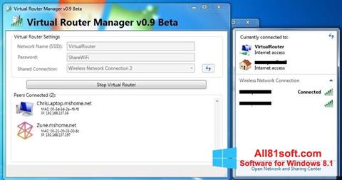 Ekrano kopija Virtual Router Manager Windows 8.1