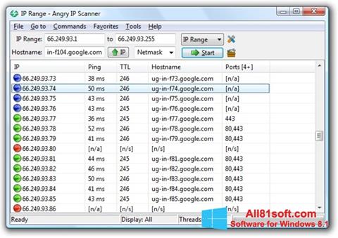 Ekrano kopija Angry IP Scanner Windows 8.1