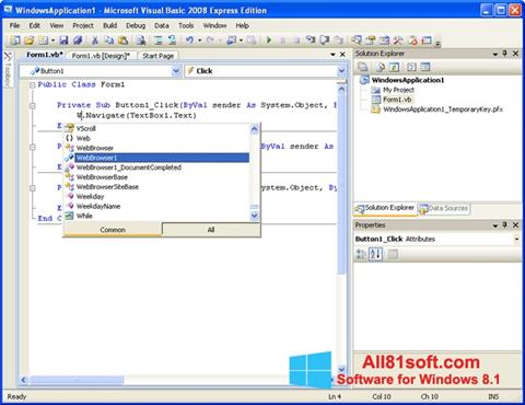 Ekrano kopija Microsoft Visual Basic Windows 8.1