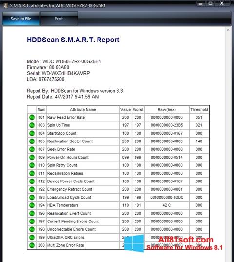 Ekrano kopija HDDScan Windows 8.1