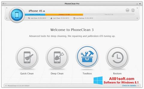 Ekrano kopija PhoneClean Windows 8.1