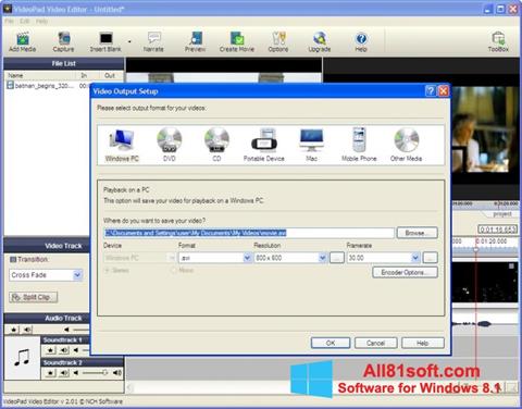 Ekrano kopija VideoPad Video Editor Windows 8.1