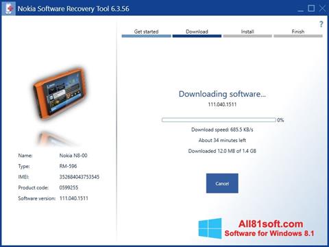 Ekrano kopija Nokia Software Recovery Tool Windows 8.1