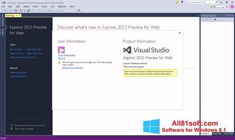 Ekrano kopija Microsoft Visual Studio Express Windows 8.1