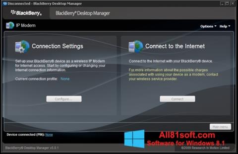 Ekrano kopija BlackBerry Desktop Manager Windows 8.1