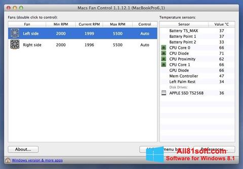 Ekrano kopija Macs Fan Control Windows 8.1