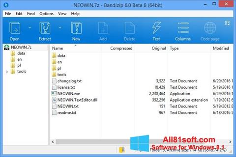 Ekrano kopija Bandizip Windows 8.1