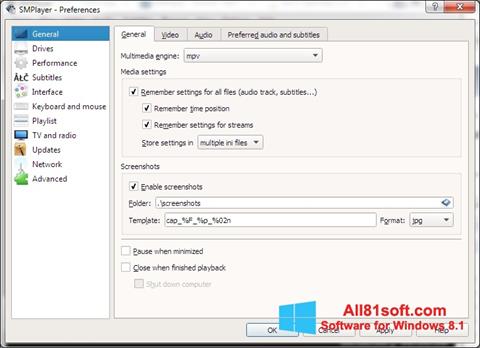 Ekrano kopija SMPlayer Windows 8.1