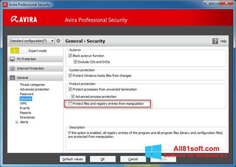 Ekrano kopija Avira Professional Security Windows 8.1