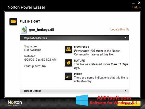 Ekrano kopija Norton Power Eraser Windows 8.1