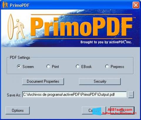Ekrano kopija PrimoPDF Windows 8.1