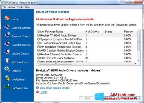 Ekrano kopija Driver Genius Professional Windows 8.1