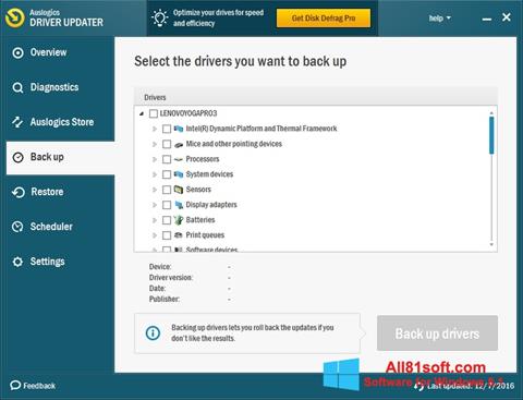 Ekrano kopija Auslogics Driver Updater Windows 8.1