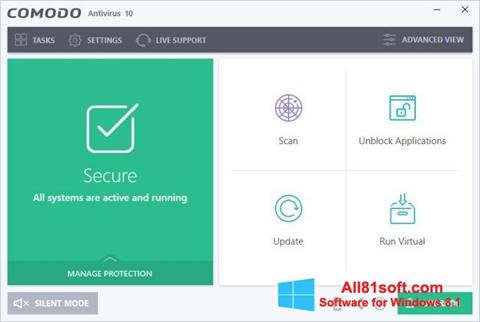 Ekrano kopija Comodo Antivirus Windows 8.1