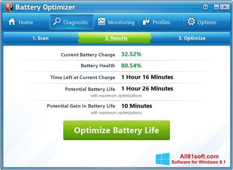 Ekrano kopija Battery Optimizer Windows 8.1